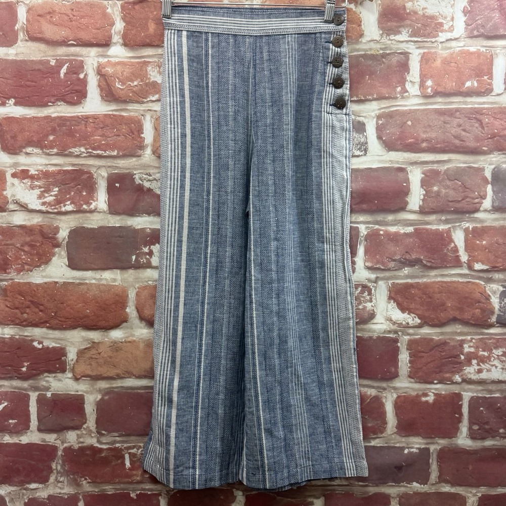 Express Extreme High Rise Pants Women's 00 Blue Linen Blend Striped Trousers